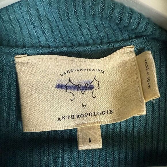 Anthropologie Vanessa Virginia Women Small Cowl Neck Sleeveless Top Green Ribbed - Picture 4 of 7